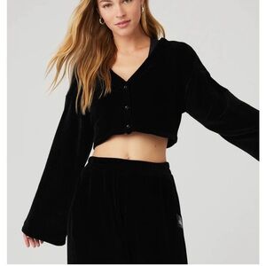 Alo chenille chalet cropped cardigan black corduroy